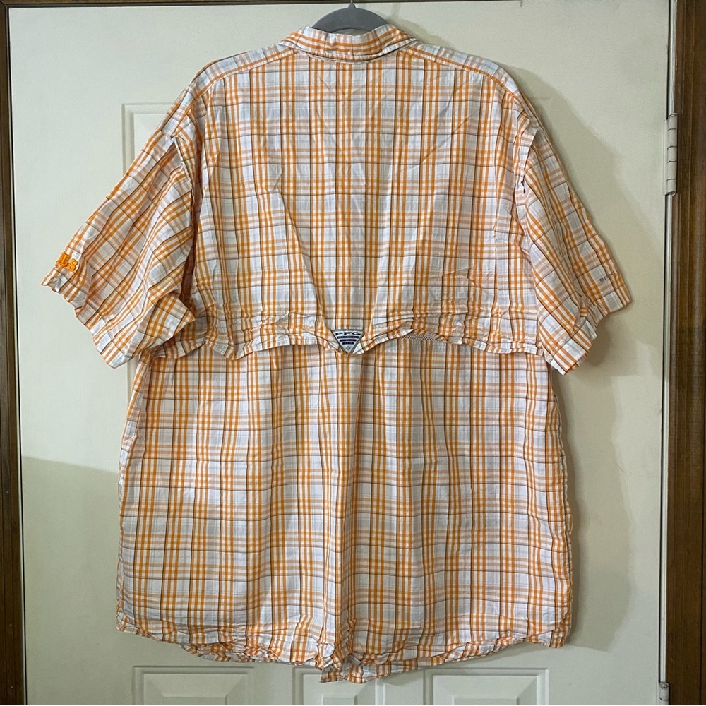 Columbia PFG Tennessee Volunteers Mens XL Plaid Polo Fishing Orange White - Picture 7 of 12
